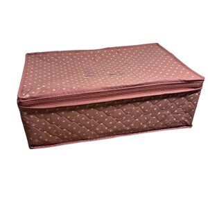 Vintage Quilted China Storage Box Rectangle With Zippered Lid & Inserts